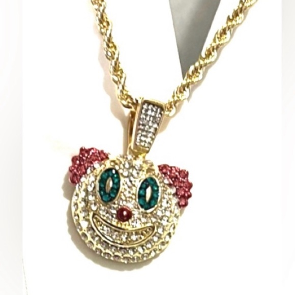 Iced Out Gold Chain Pendant for Necklace Colorful Diamond Simulant Stones:Clown - Picture 2 of 5